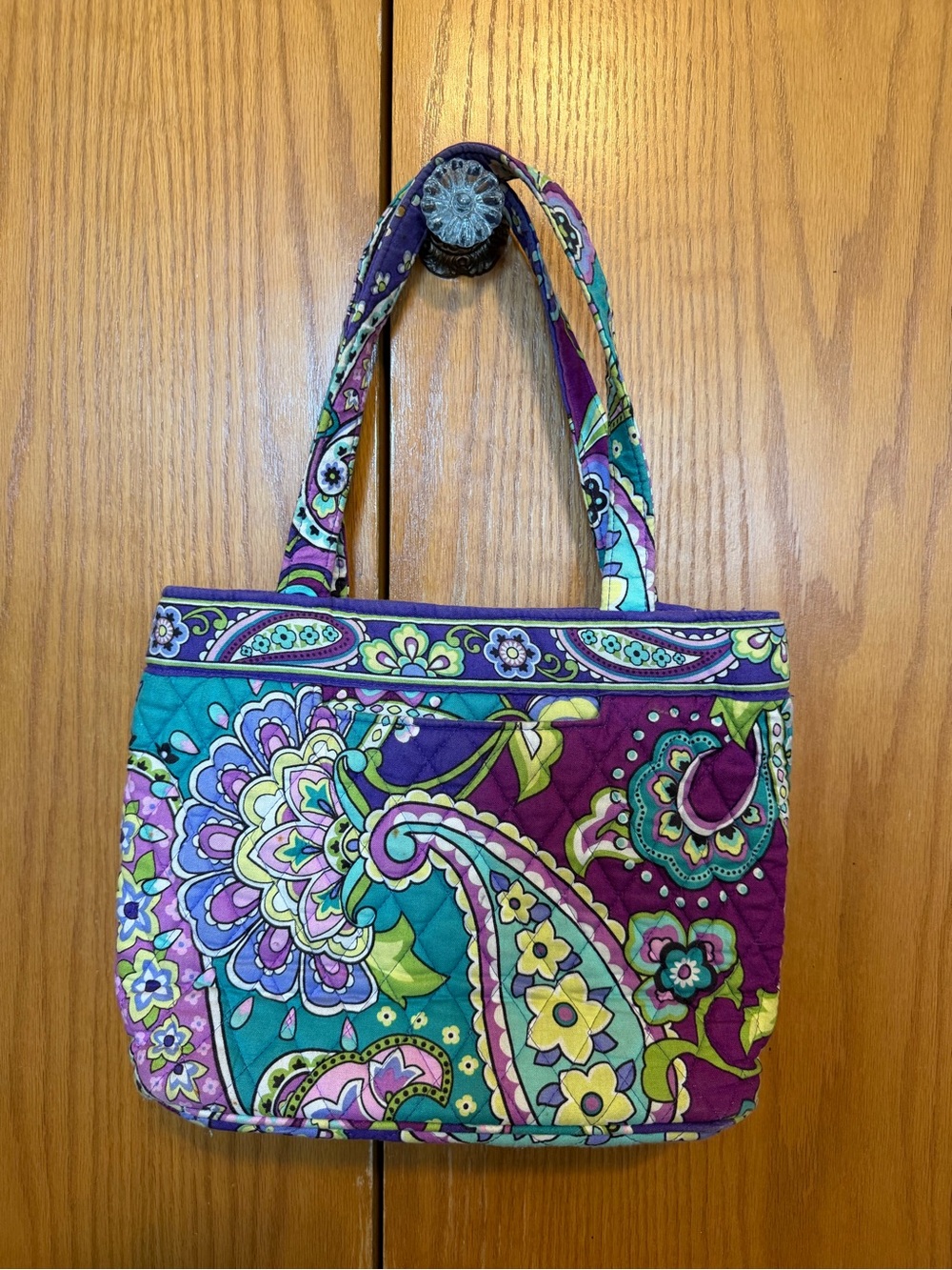 Vera Bradley Teal, Purple & Lime Paisley Quilted Tote